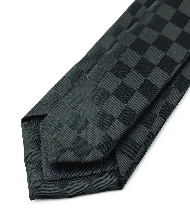 Ctskyte Slim Silk Necktie for Men Woven Jacquard Patterned Business Wedding Skinny Ties (Black Plaid, One Size) - Image 2